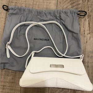 Balenciaga White Croc-Embossed Crossbody Bag